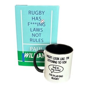 RUGBY FAN Black and White Rugby Mug and Book great gift